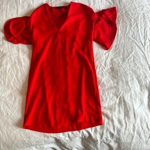 Zara red ruffle sleeve dress, size Small